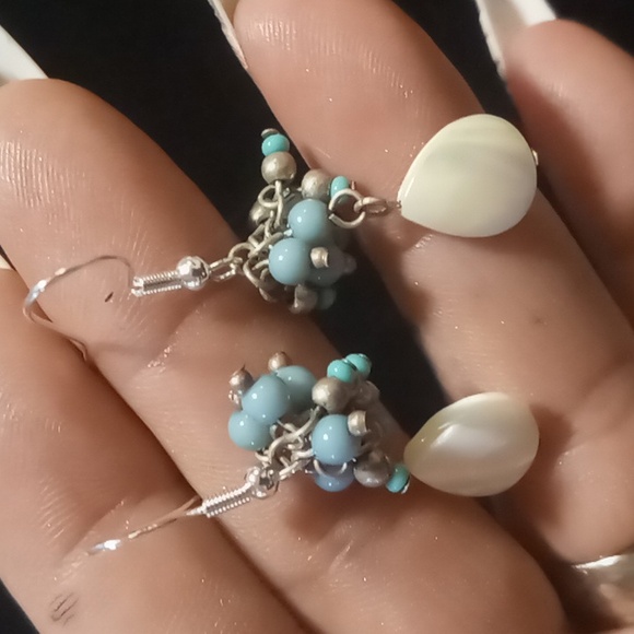 Sterling silver,mother of pearl & turquoise earrings. Stamped 925 - Picture 6 of 6